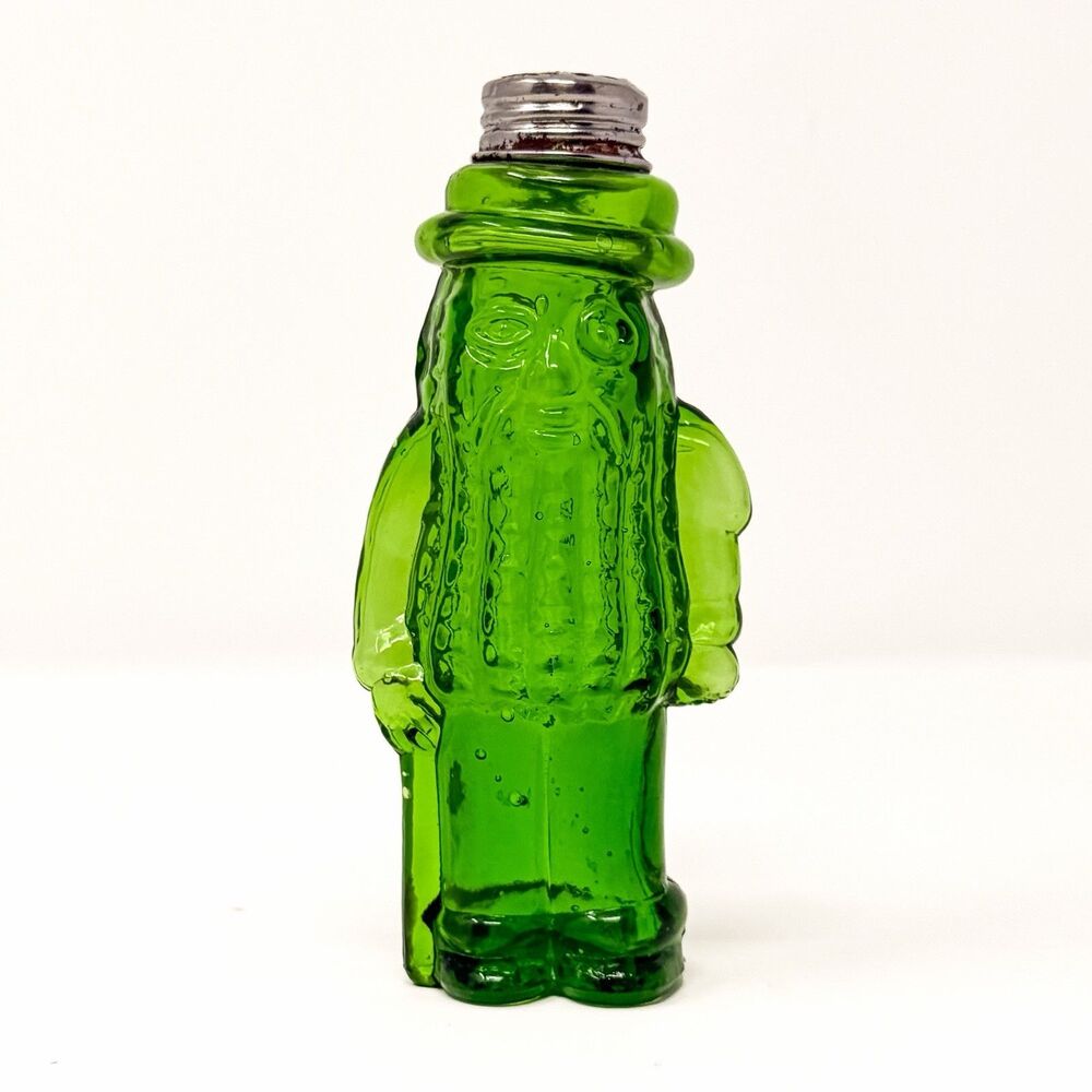 Vintage 1940s Mr Peanut Green Glass Figural Salt Pepper Shaker Planters